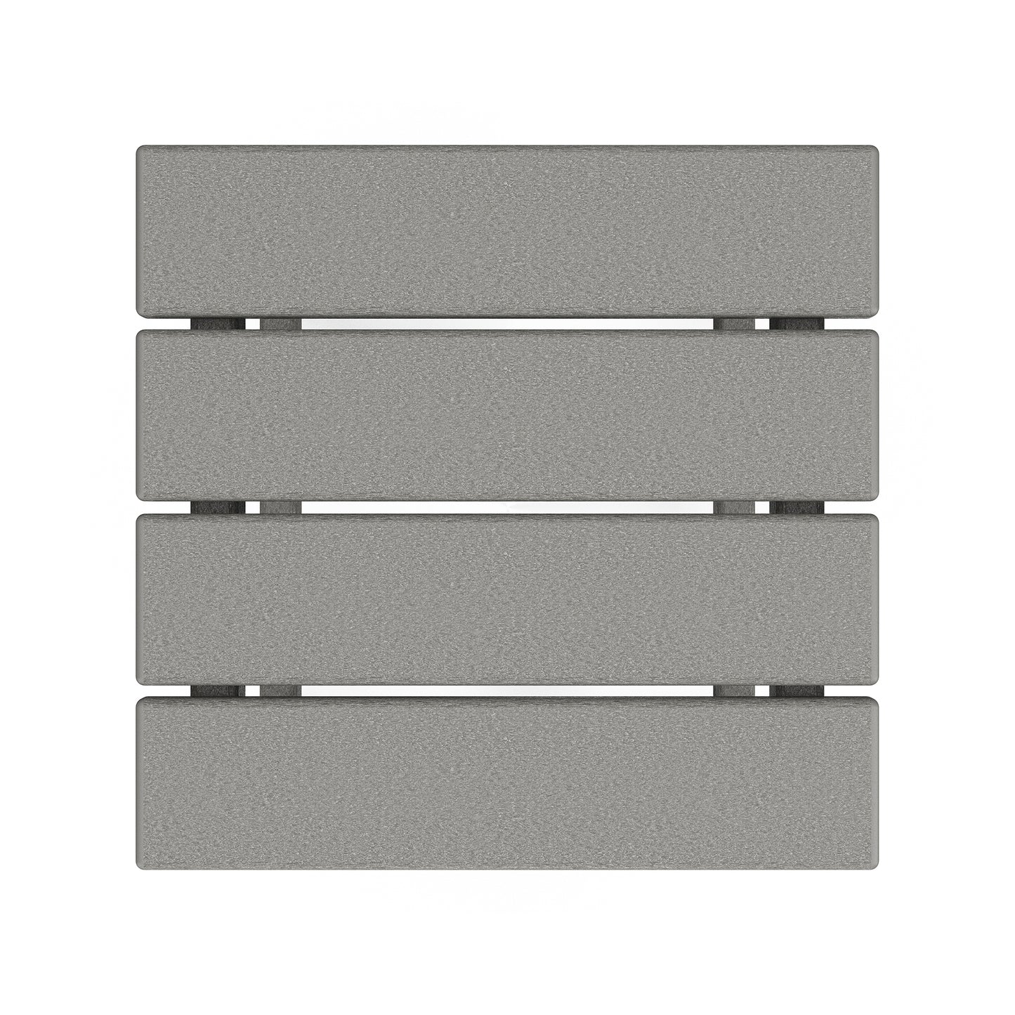 A digital image of three horizontal, gray POLYWOOD Long Island 18" Side Tables with subtle textures and black line details, aligned in a stacked layout on a matching gray background.