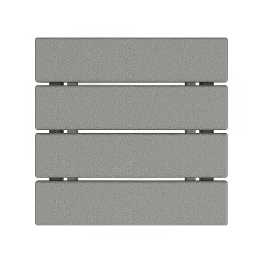 POLYWOOD Long Island 18" Side Table made of four horizontally stacked gray panels, perfect for outdoor use.