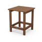 A 3D rendering of a simple, square, brown POLYWOOD Long Island 18" Side Table stool with four legs and a lower connecting support, on a plain white background.