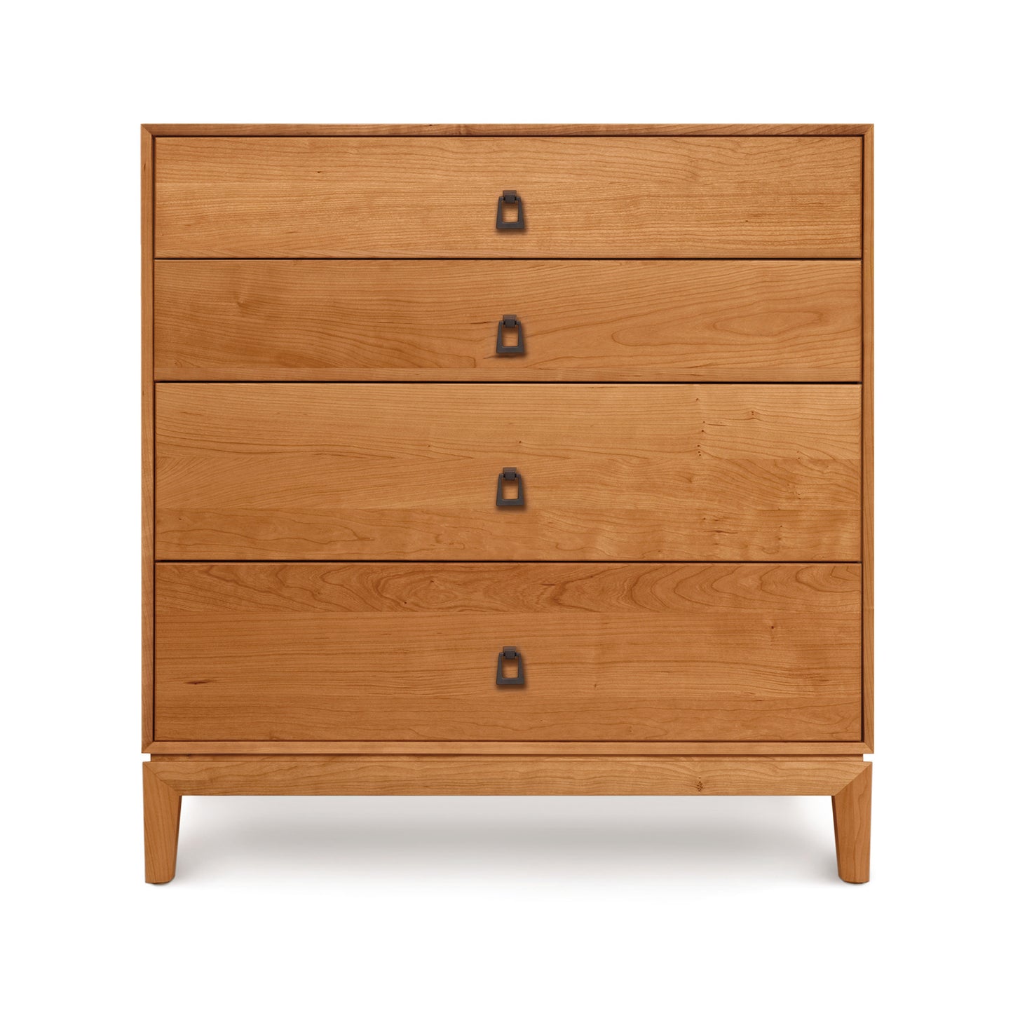 Mansfield 4-Drawer Chest by Copeland Furniture with light brown finish and dark metal handles, handmade in Vermont.