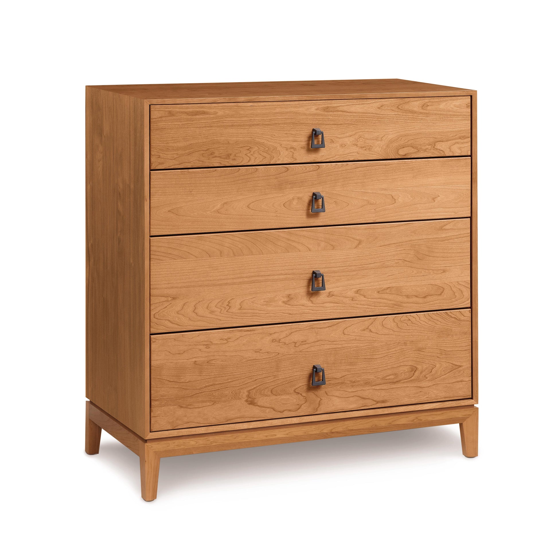 A handmade Mansfield 4-Drawer Chest by Copeland Furniture with metal handles on a white background.