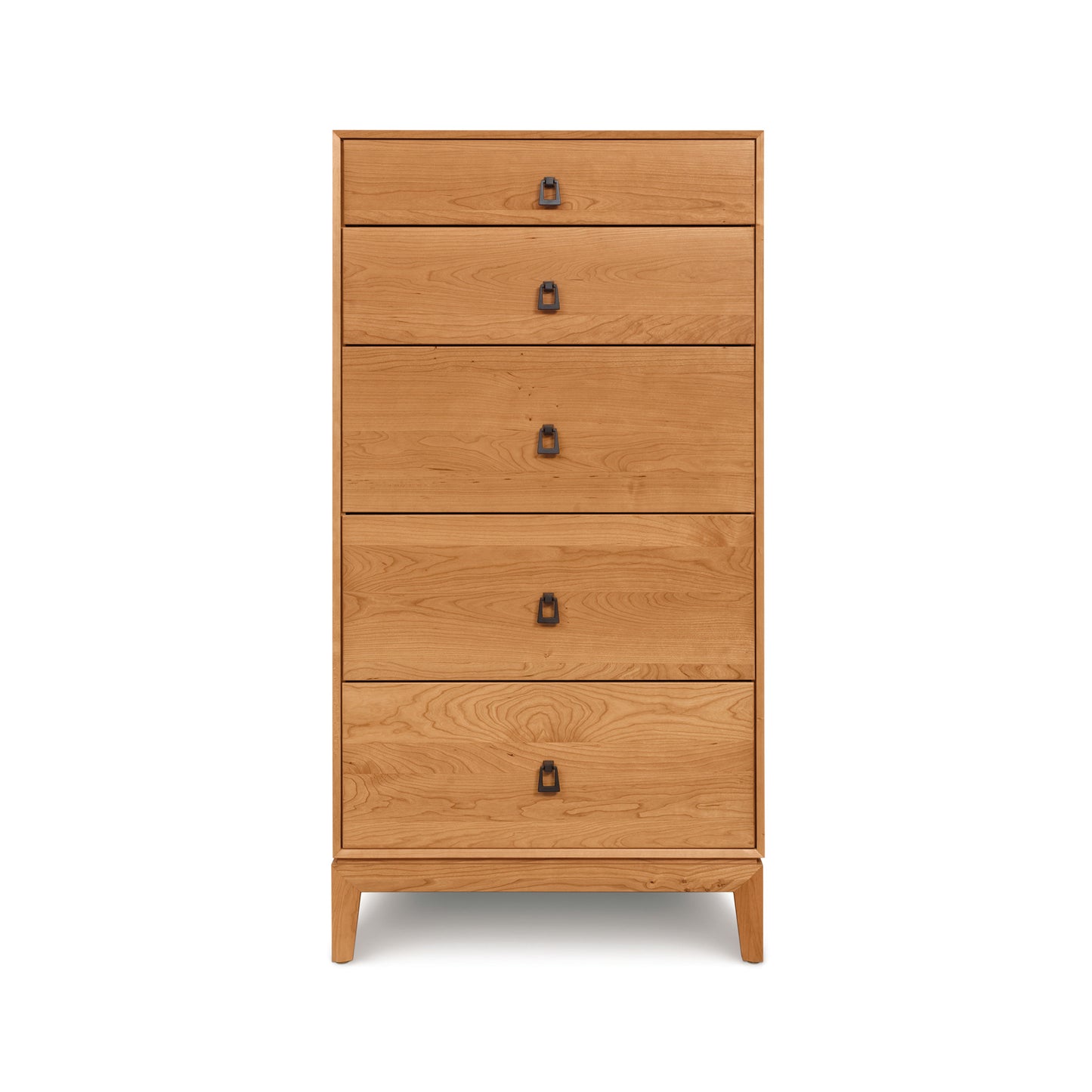 Mansfield 5-Drawer Narrow Chest by Copeland Furniture featuring elegant wood construction and black metal handles.