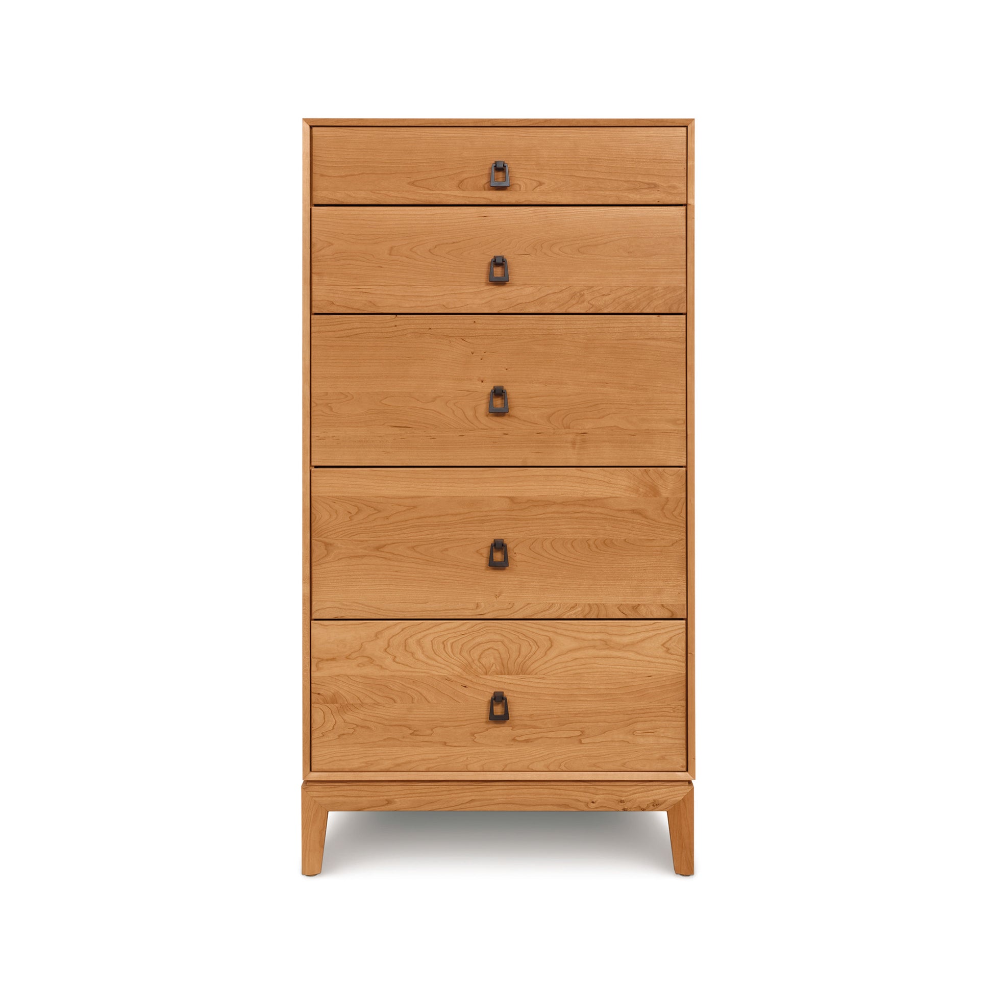 Mansfield 5-Drawer Narrow Chest by Copeland Furniture featuring elegant wood construction and black metal handles.