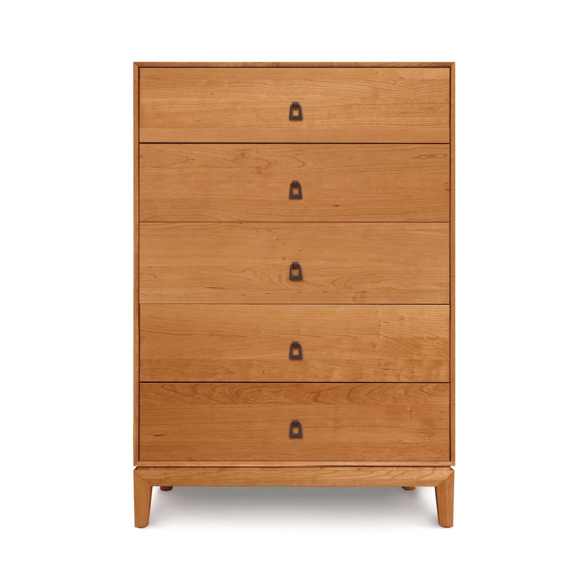 Mansfield 5-Drawer Wide Chest by Copeland Furniture in solid wood with horizontal handles and four short legs.