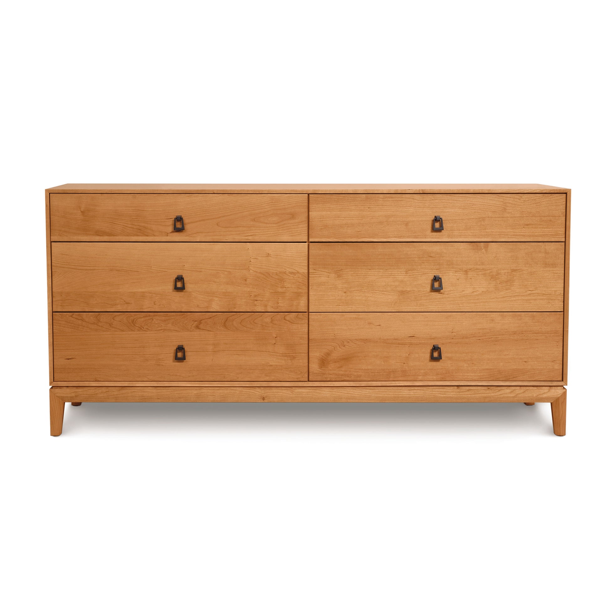 Mansfield 6-Drawer Dresser in solid cherry with minimalist design and sleek metal handles by Copeland Furniture.