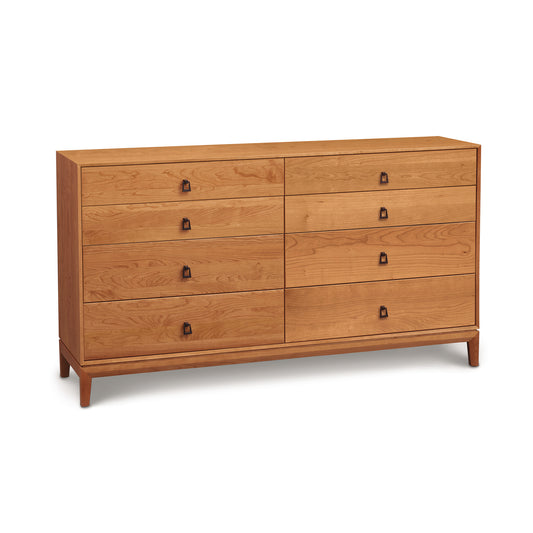 Mansfield 8-Drawer Dresser with natural cherry finish and sleek metal handles by Copeland Furniture.