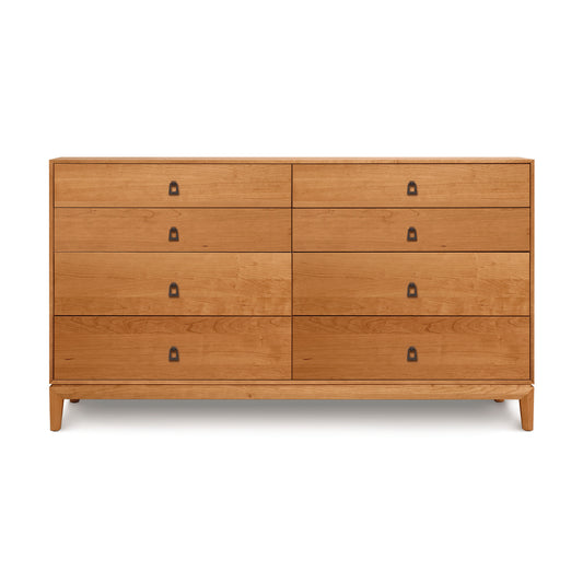 Mansfield 8-Drawer Dresser by Copeland Furniture in cherry wood with sleek black handles and short legs.