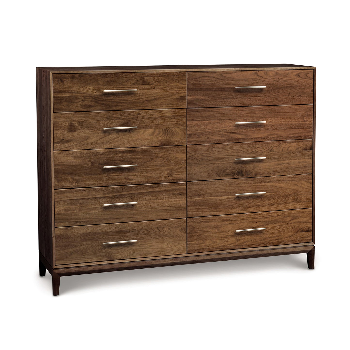 A Copeland Furniture Mansfield 10-Drawer Dresser crafted from sustainably harvested North American hardwood, featuring metal handles against a white background.