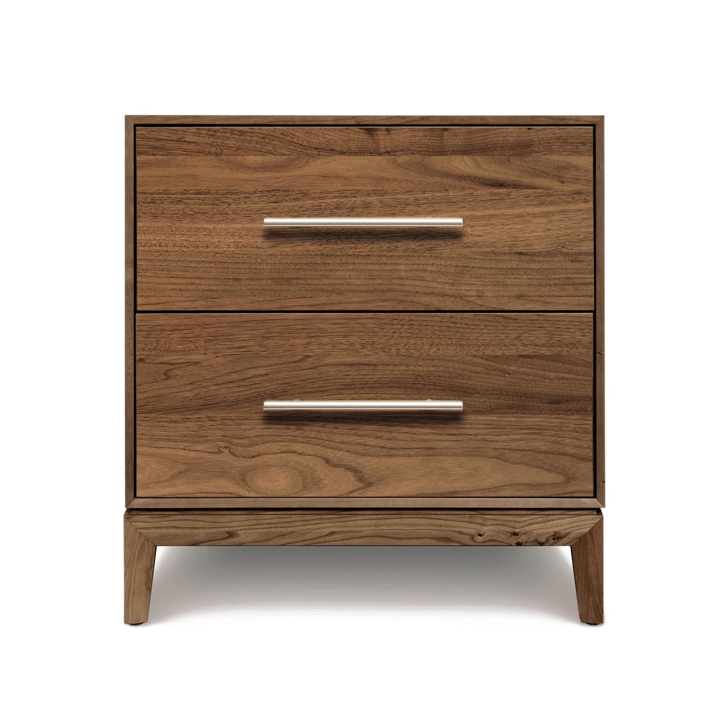 A modern Mansfield 2-Drawer Nightstand - Walnut - Clearance by Copeland Furniture, perfect for the Mansfield Walnut Platform Bed.