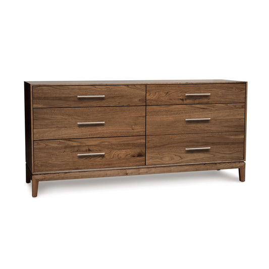 Mansfield 6-Drawer Dresser by Copeland Furniture, eco-friendly solid cherry with metal handles and short angled legs.