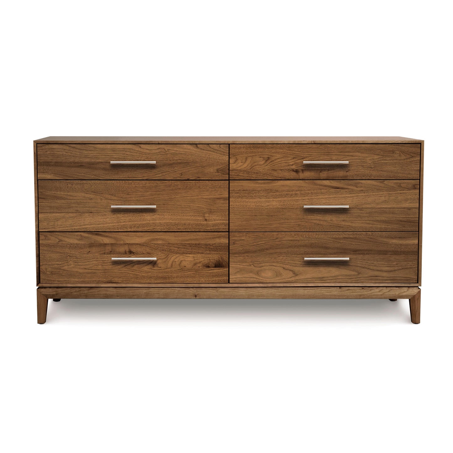 A modern Mansfield 6-Drawer Dresser - Walnut - Clearance featuring modern brushed nickel drawer pulls and Copeland Furniture quality.