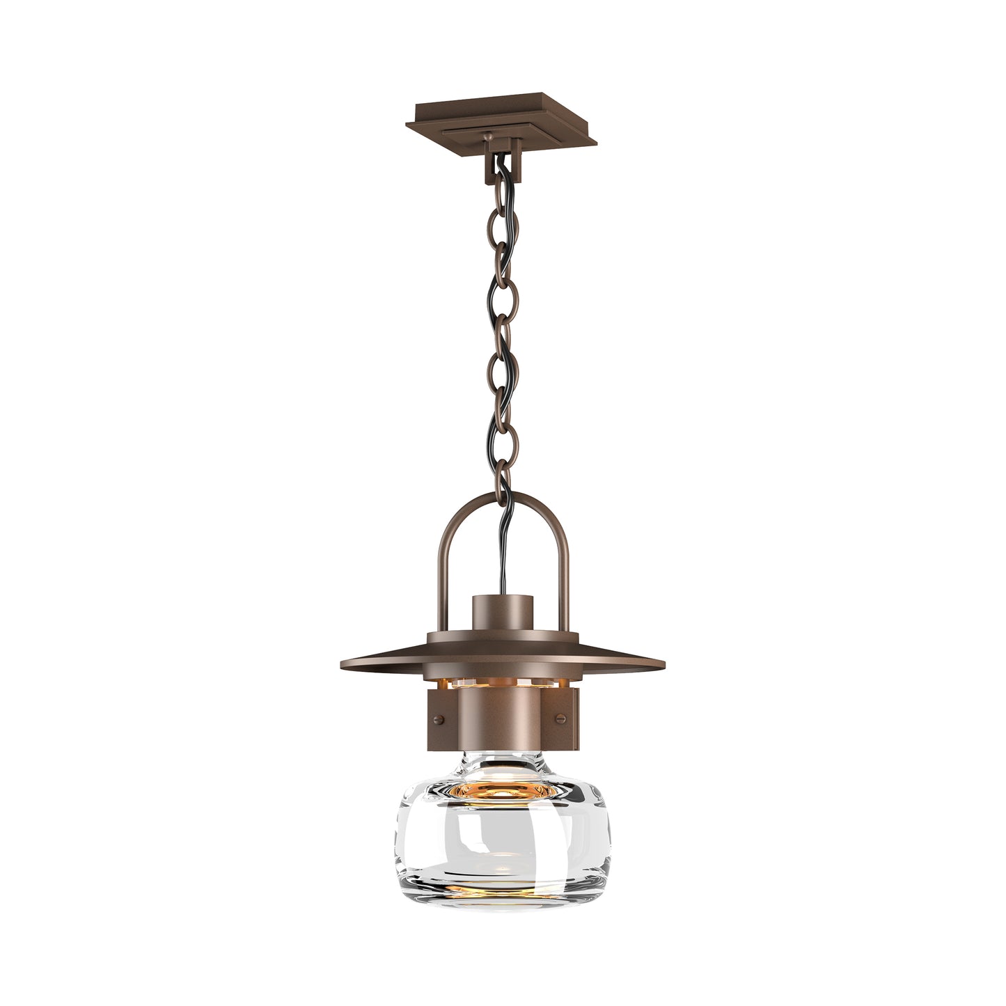 Mason Large Outdoor Ceiling Fixture by Hubbardton Forge with square mount and clear glass, showcasing modern American-made design.