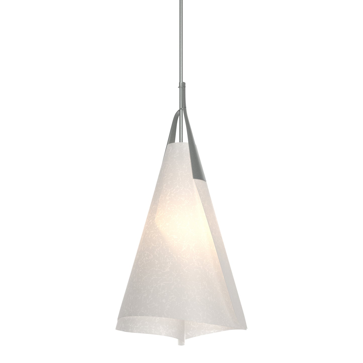 Mobius Tall Pendant by Hubbardton Forge with a handcrafted, cone-shaped semi-translucent shade, showcasing Vermont-made artisan lighting.