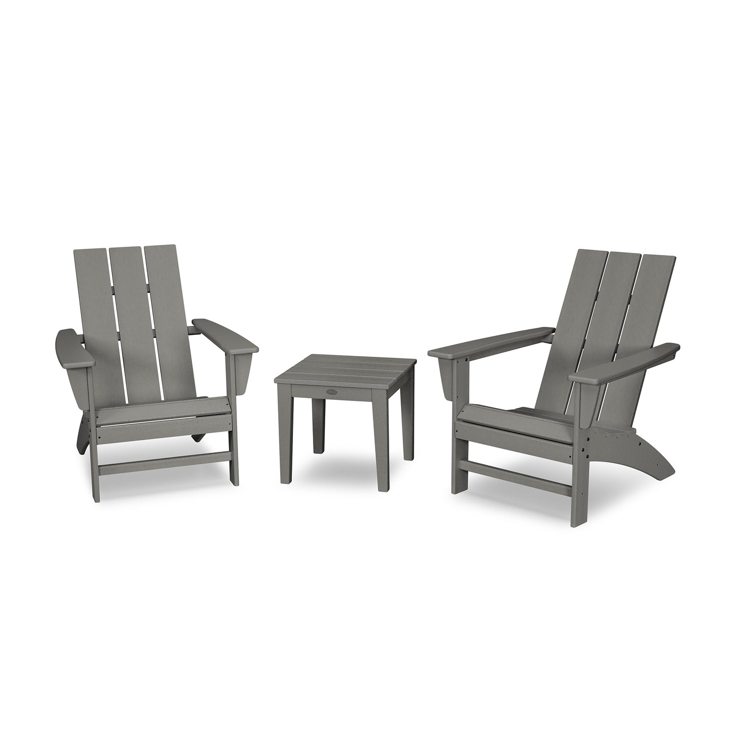 POLYWOOD Modern Adirondack 3-Piece Set featuring two Adirondack chairs and a matching table.