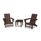 Two brown POLYWOOD Modern Adirondack chairs and a small matching side table on a white background, depicting a simple and modern outdoor furniture set.