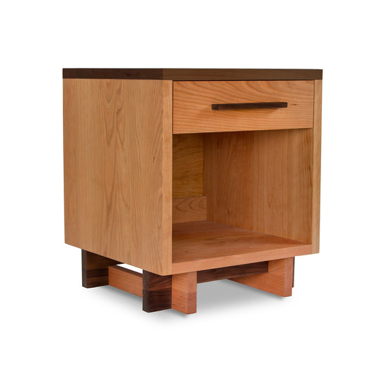 A Modern American 1-Drawer Enclosed Shelf nightstand from Vermont Furniture Designs, isolated on a white background.