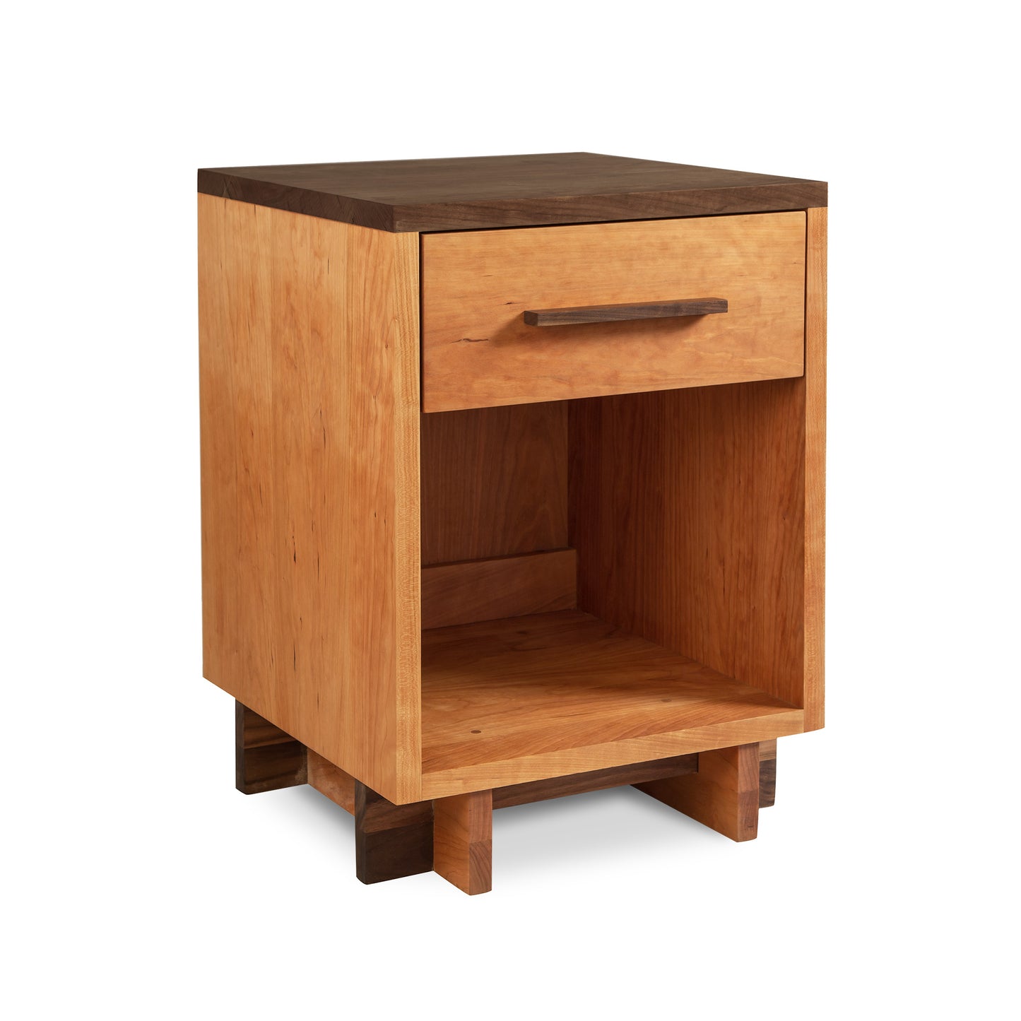 Modern nightstand featuring 1 drawer and enclosed shelf with eco-friendly oil finish, handcrafted by Vermont Furniture Designs. Ideal for modern bedrooms.