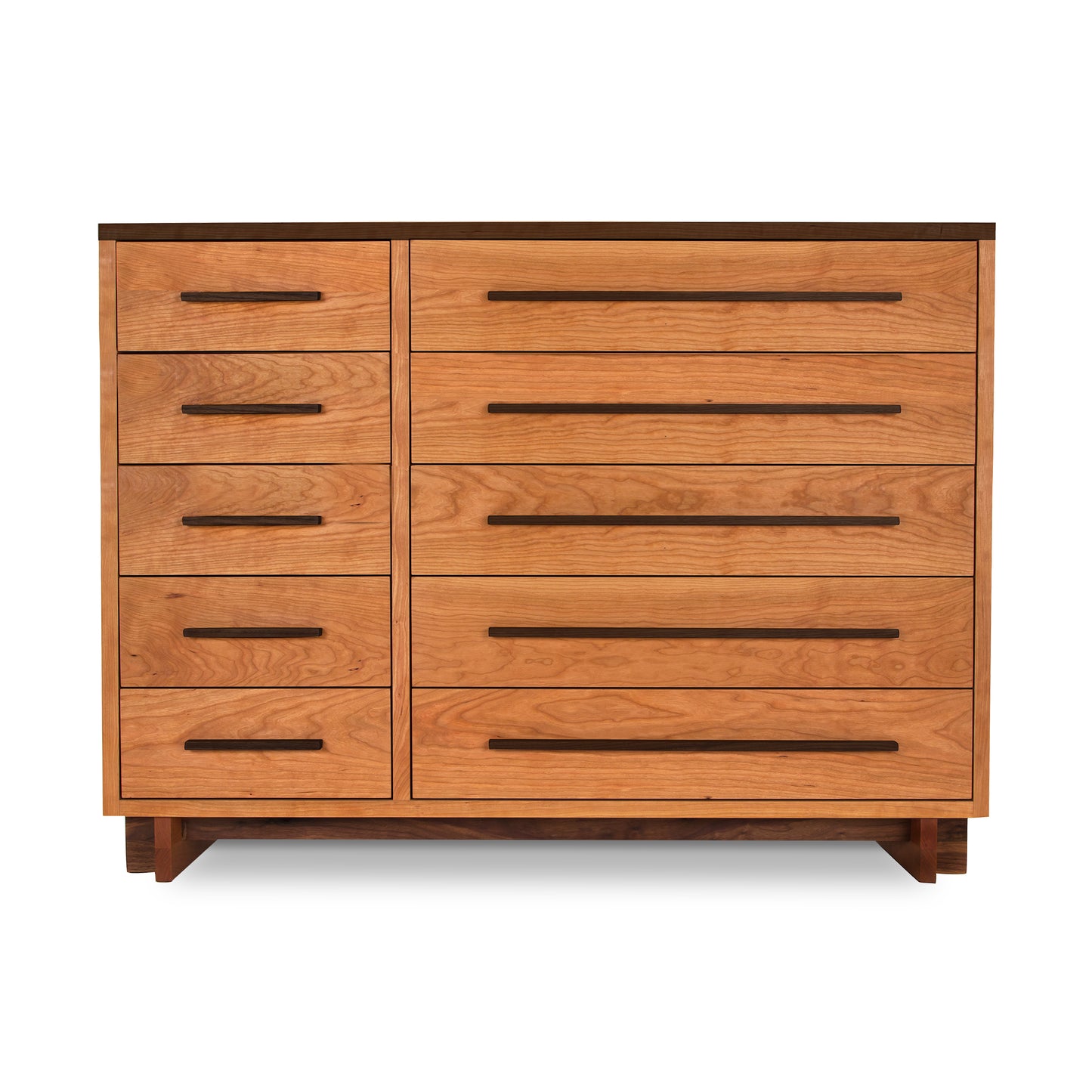 A Modern American 10-Drawer Dresser #2 made by Vermont Furniture Designs, with ten horizontal drawers, featuring recessed handles, set against a plain white background.