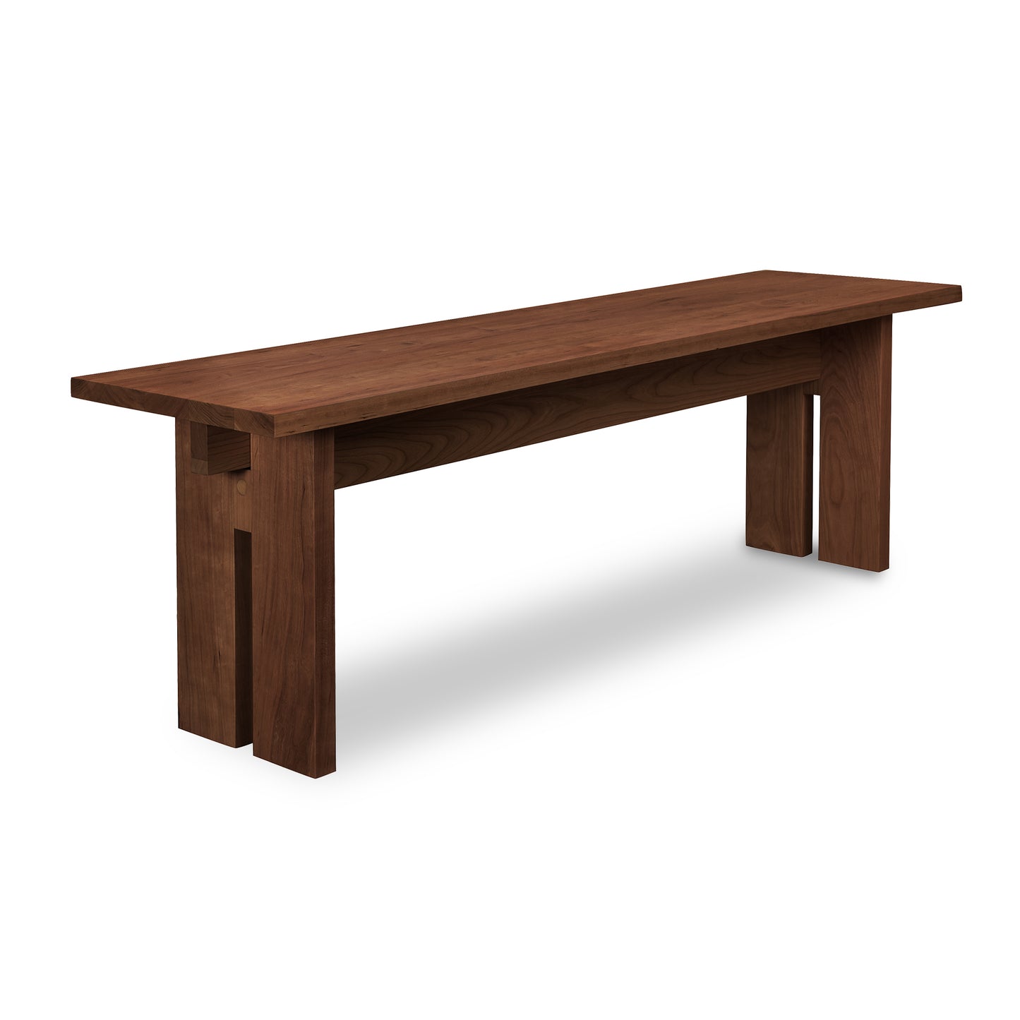 Modern American Bench by Vermont Furniture Designs, showcasing a minimalist wood design with sturdy square legs, perfect for contemporary dining areas.