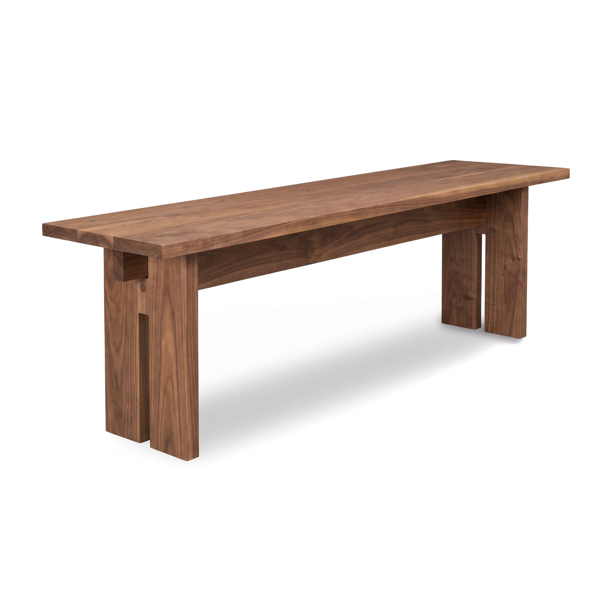 Modern American Bench by Vermont Furniture Designs, showcasing a minimalist wood design with sturdy square legs, perfect for contemporary dining areas.