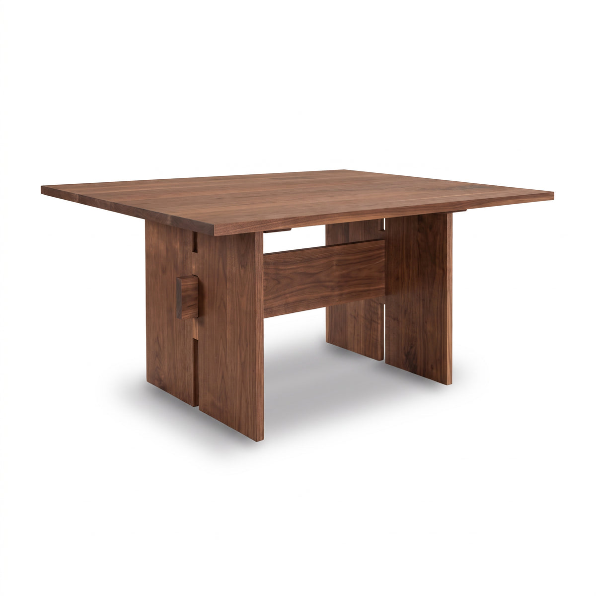 Modern American Dining Table with rectangular solid wood top, sturdy legs, and warm eco-friendly brown finish by Vermont Furniture Designs.