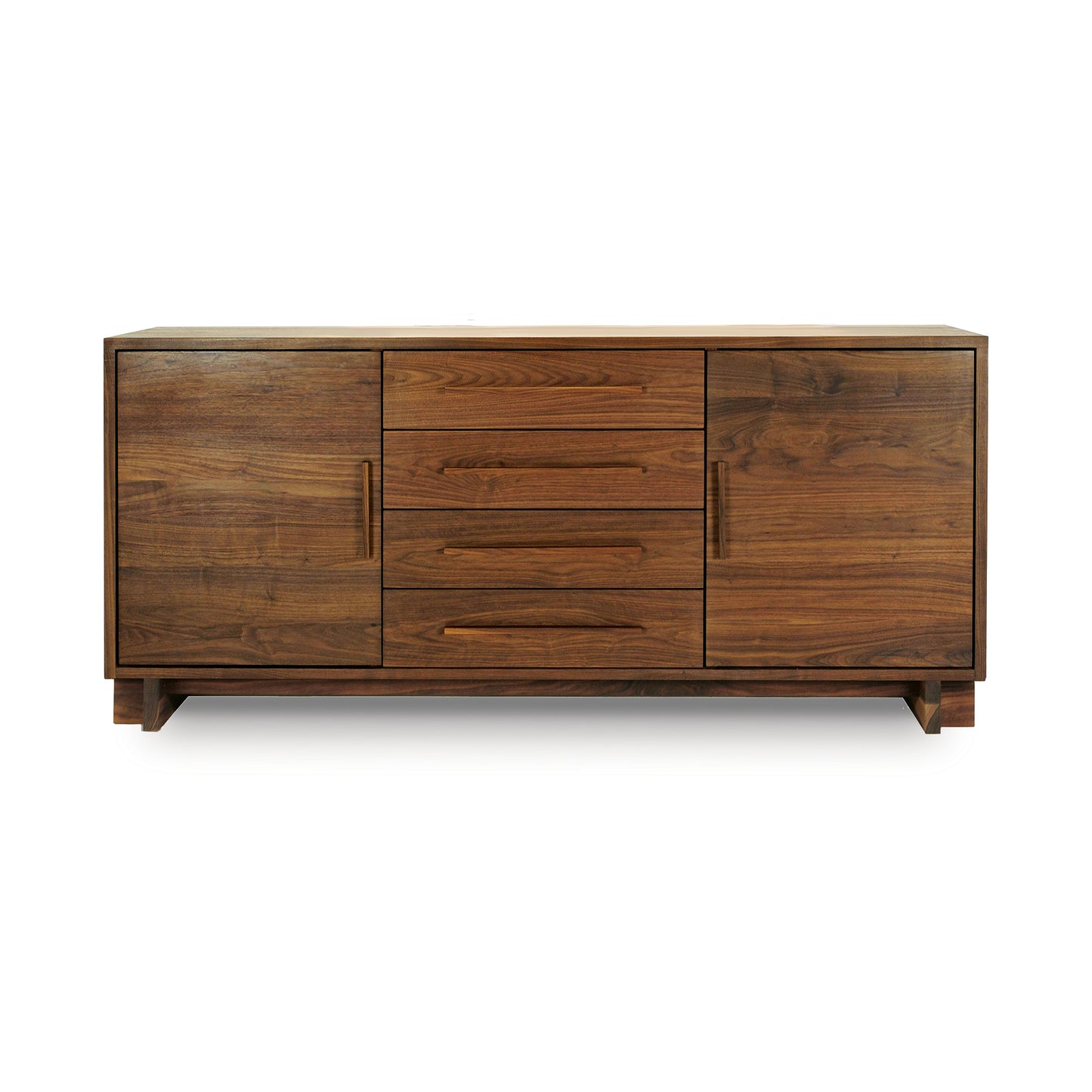 Modern American Sideboard by Vermont Furniture Designs, crafted in natural walnut with 2 doors and 4 drawers, expertly made in the USA.