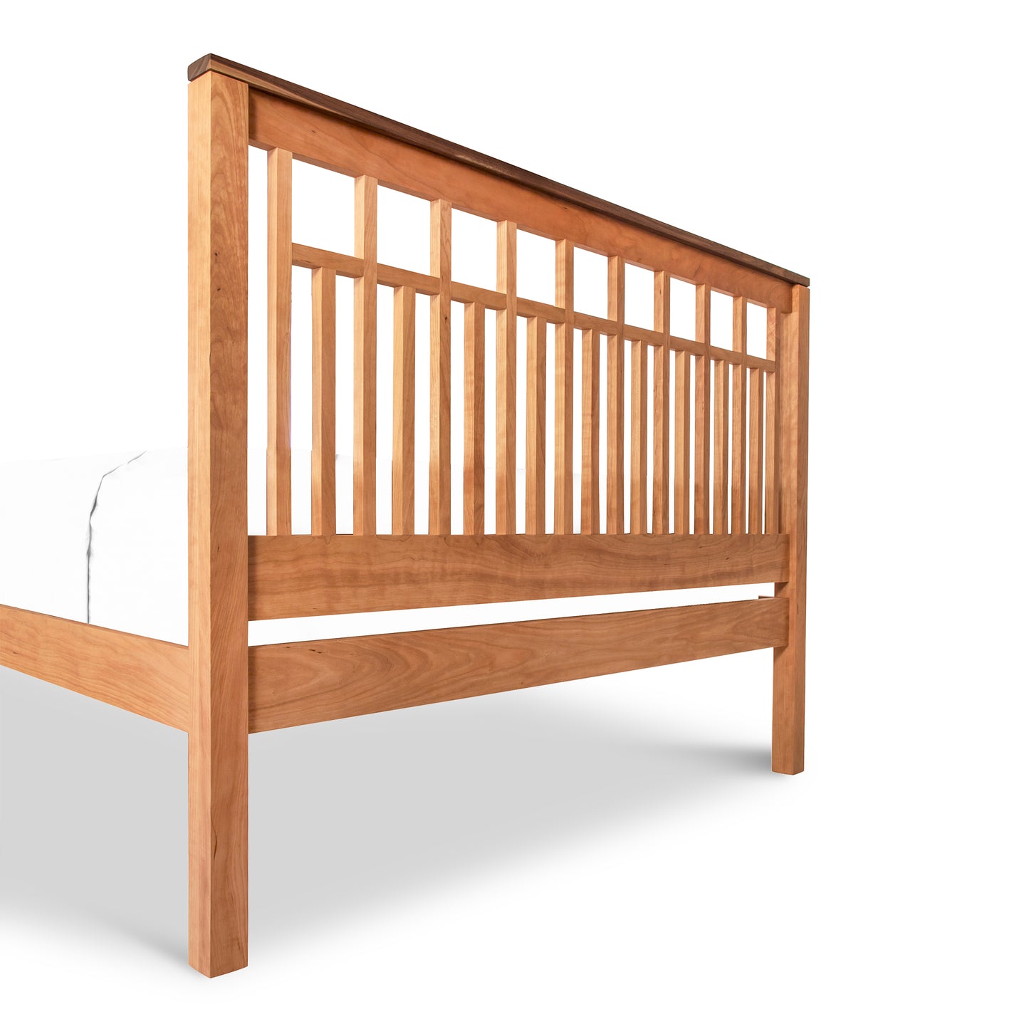 Vermont Furniture Designs Modern American Trellis Bed with vertical slatted headboard and eco-friendly hardwood finish.