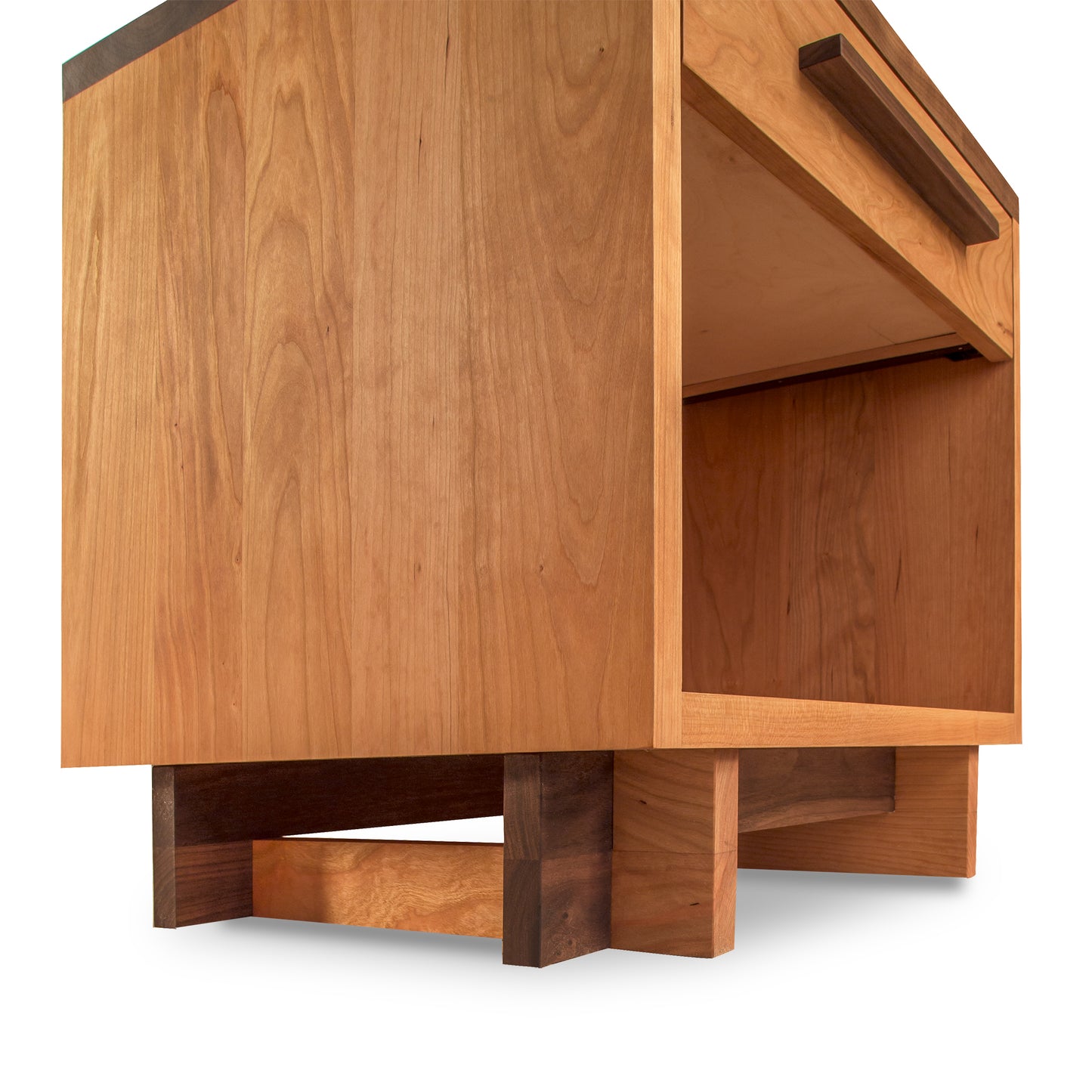 Modern American 1-Drawer Nightstand by Vermont Furniture Designs with handle and short legs.
