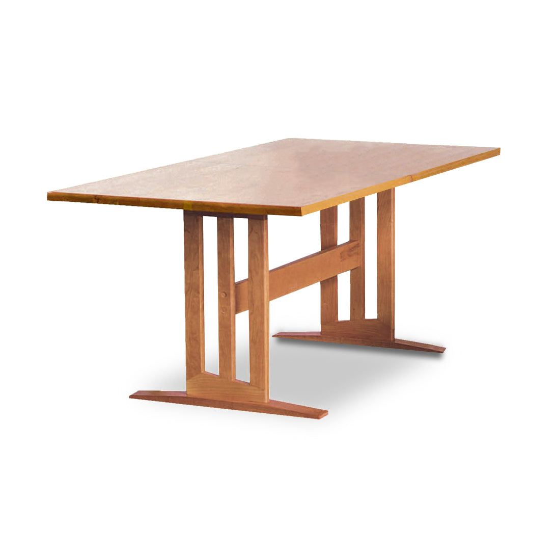 A Lyndon Furniture Modern Contemporary Trestle Extension Table with two legs on a white background.