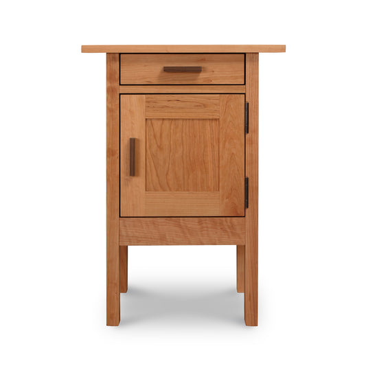 Modern Craftsman 1-Drawer Nightstand by Vermont Furniture Designs, crafted from solid hardwood with a single drawer, door, and distinctive rectangular handles.