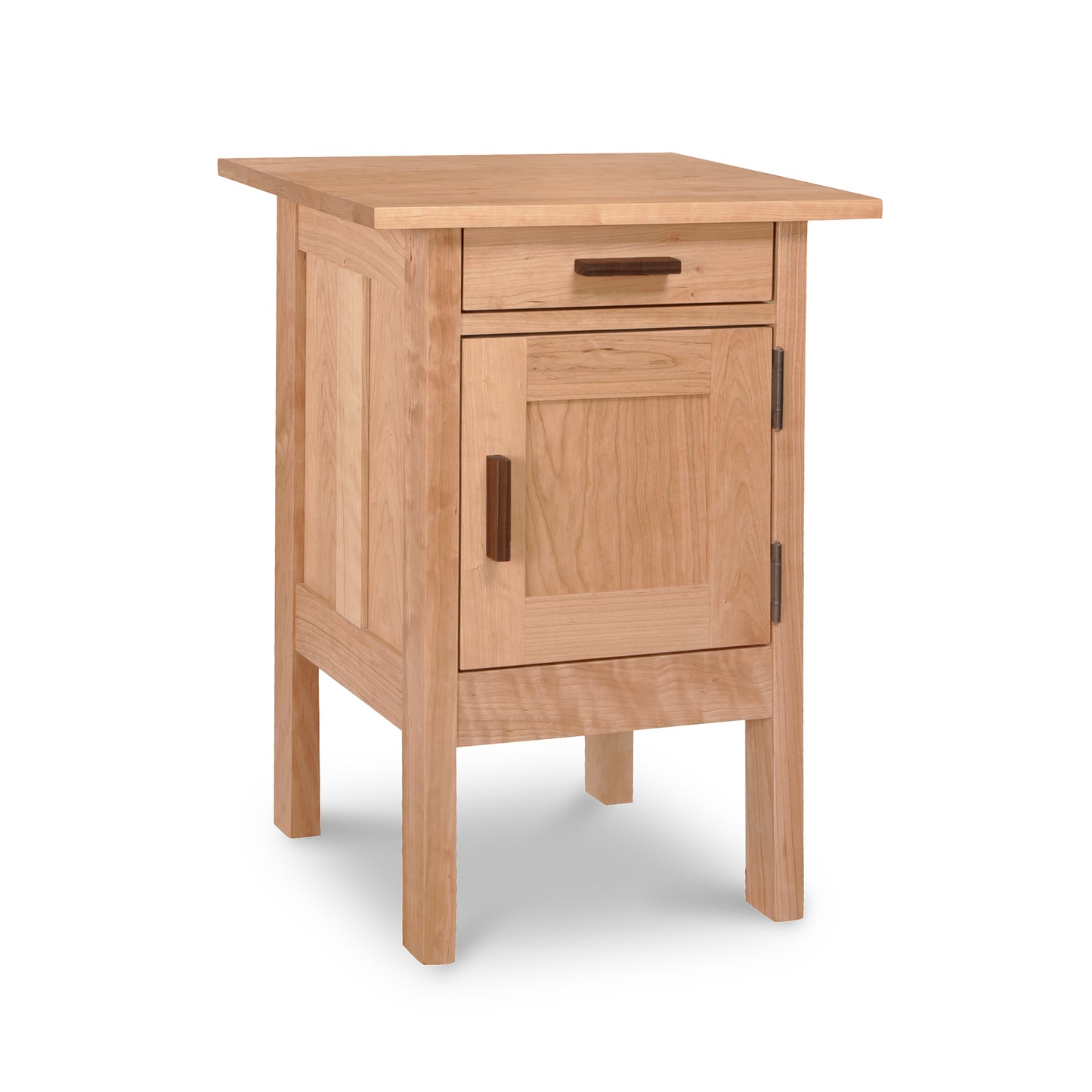 Modern Craftsman 1-Drawer Nightstand with Door in solid hardwood, showcasing clean lines and rectangular handles by Vermont Furniture Designs.