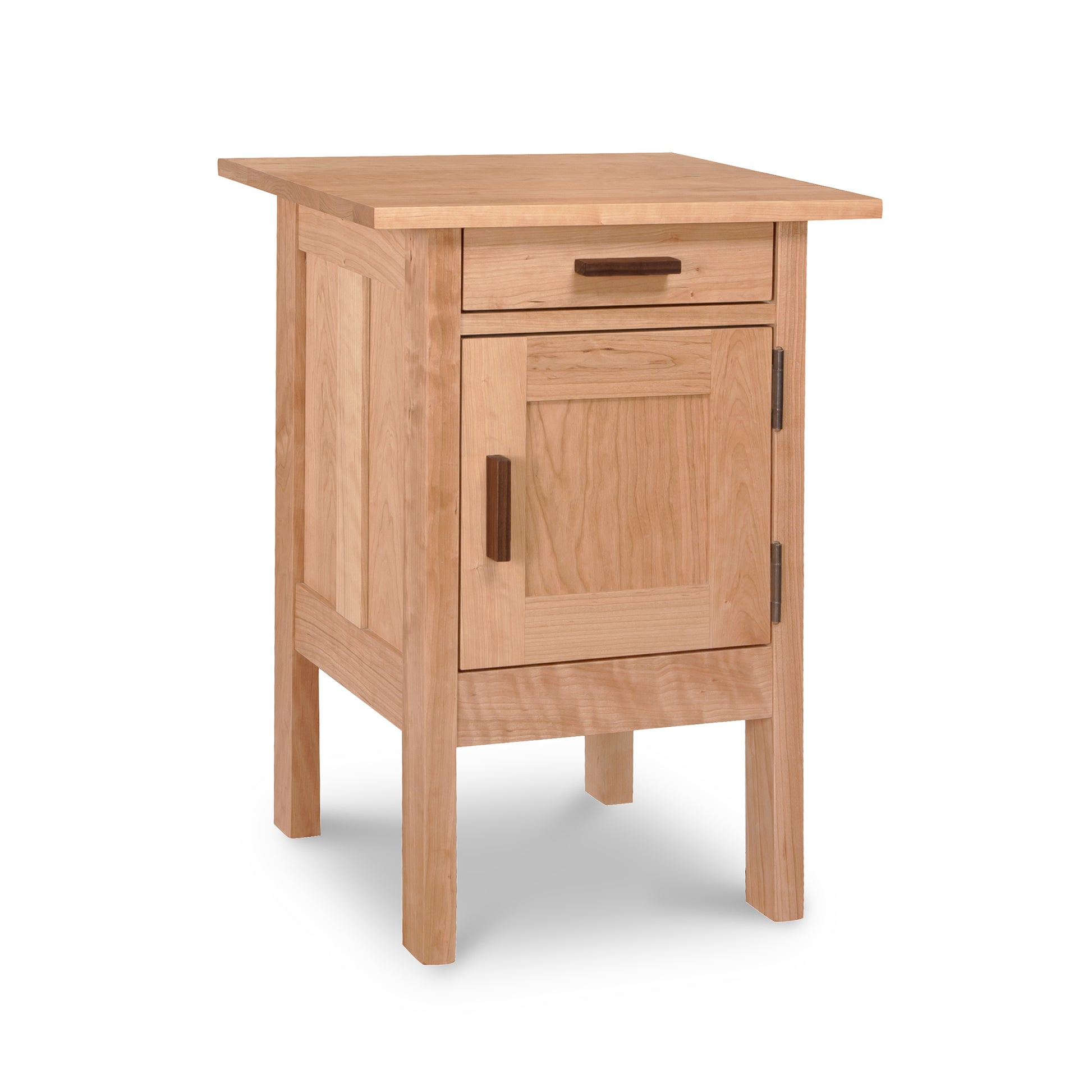 Modern Craftsman 1-Drawer Nightstand with Door in solid hardwood, showcasing clean lines and rectangular handles by Vermont Furniture Designs.