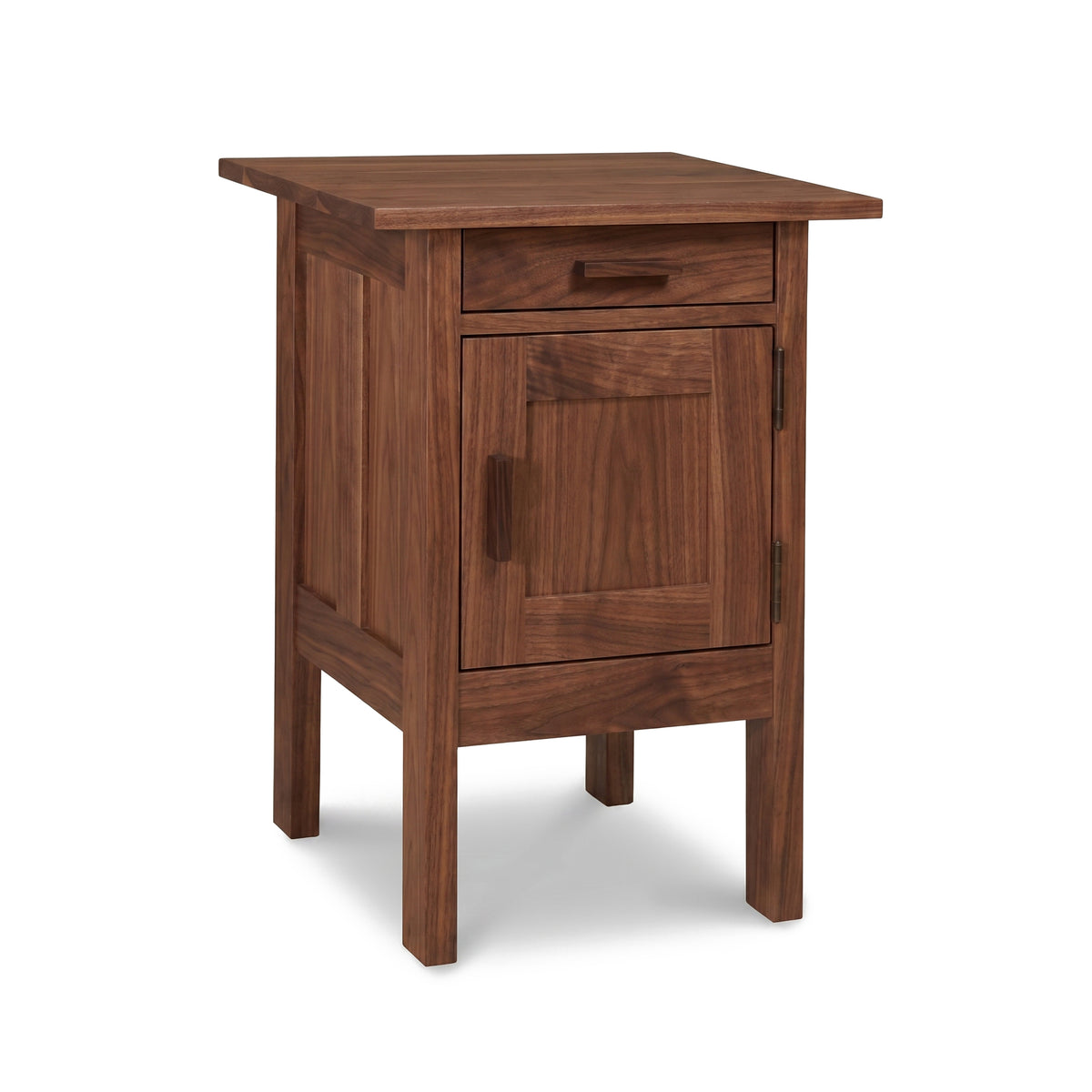 Modern Craftsman 1-Drawer Nightstand with Door by Vermont Furniture Designs, American made from solid hardwood in mission style, close-up view.
