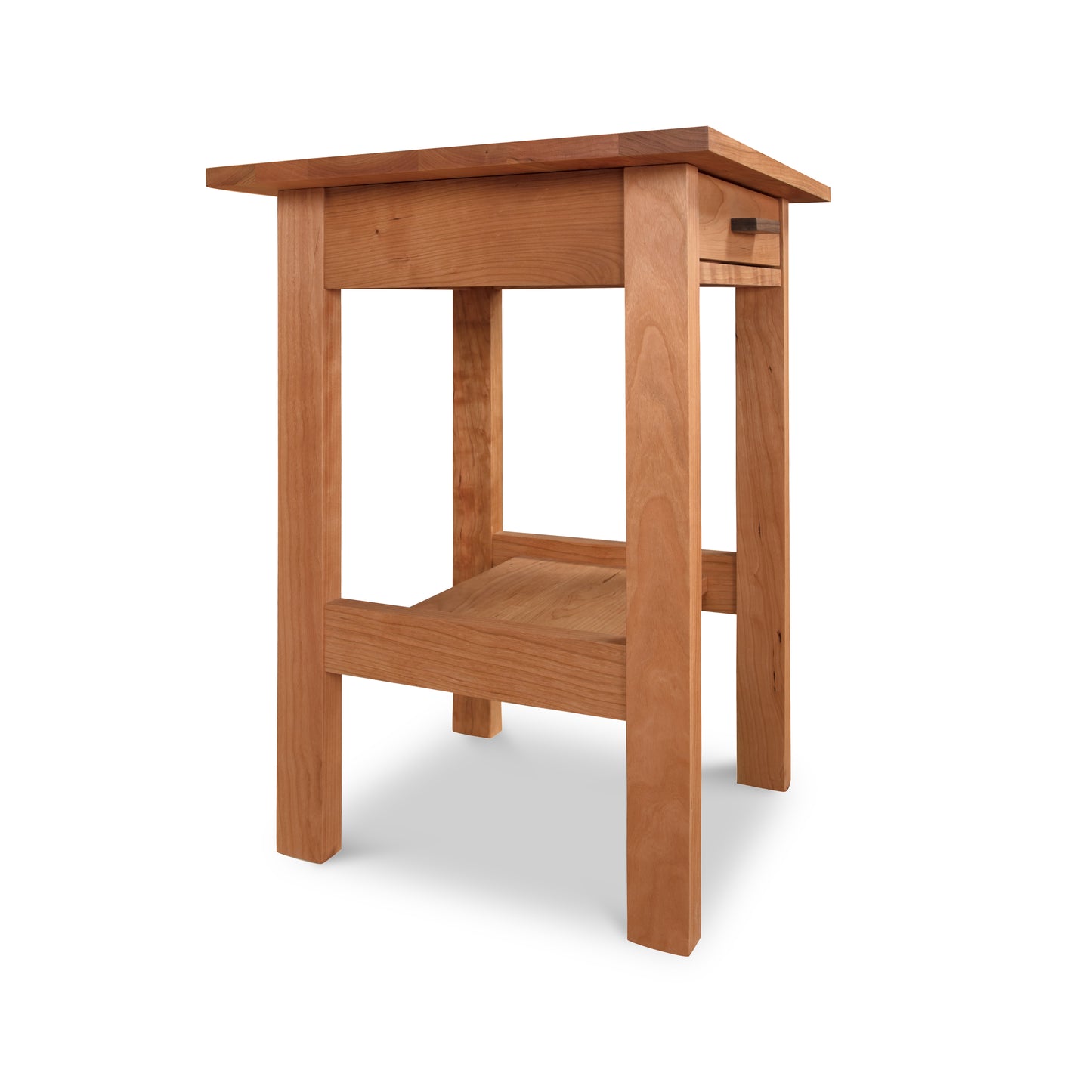 Modern Craftsman 1-Drawer Open Shelf Nightstand in solid wood, showcasing single drawer and open lower shelf by Vermont Furniture Designs.