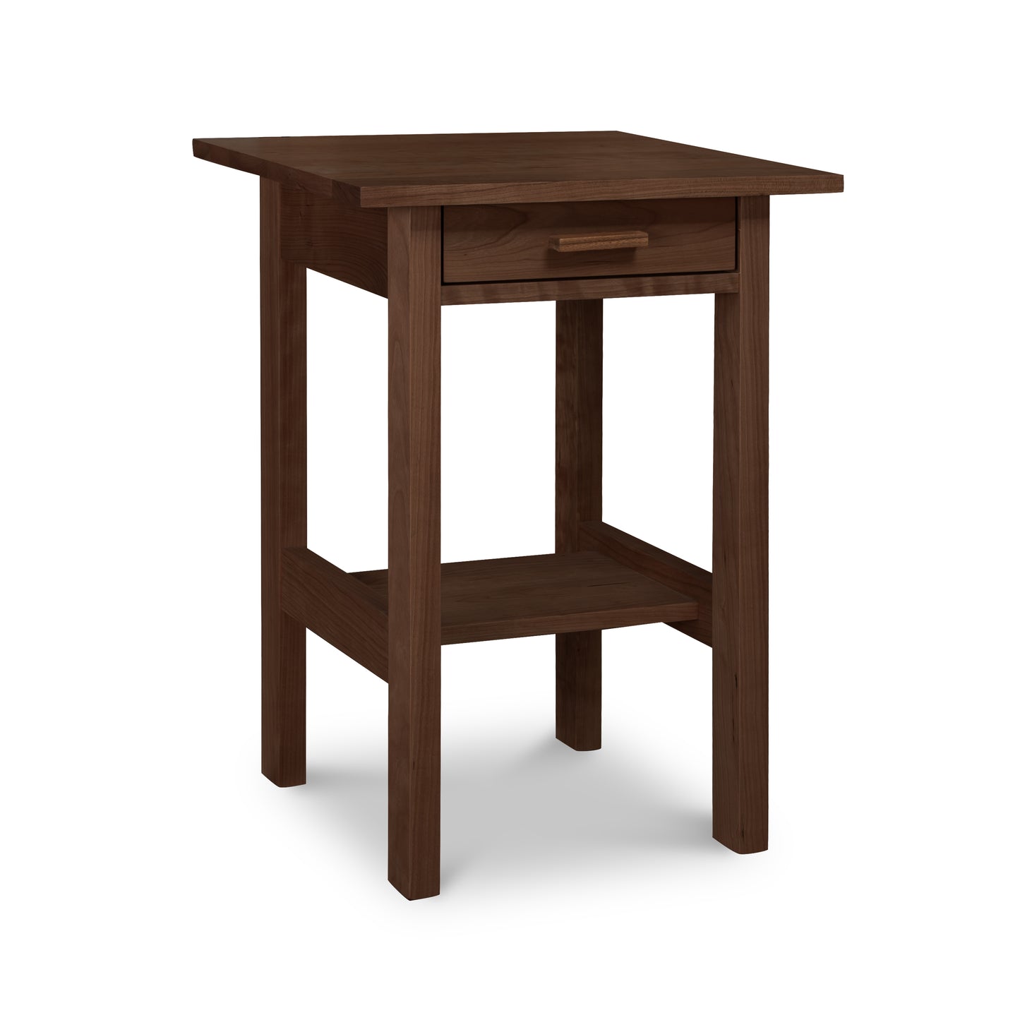 Vermont Furniture Designs Modern Craftsman 1-Drawer Open Shelf Nightstand featuring sleek lines and natural wood finish.