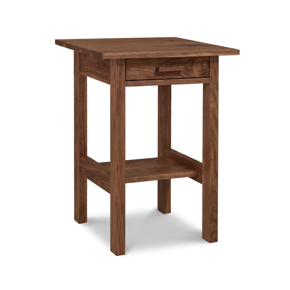 Modern Craftsman 1-Drawer Nightstand by Vermont Furniture Designs in solid wood with open shelf, single drawer, Arts & Crafts style detailing.