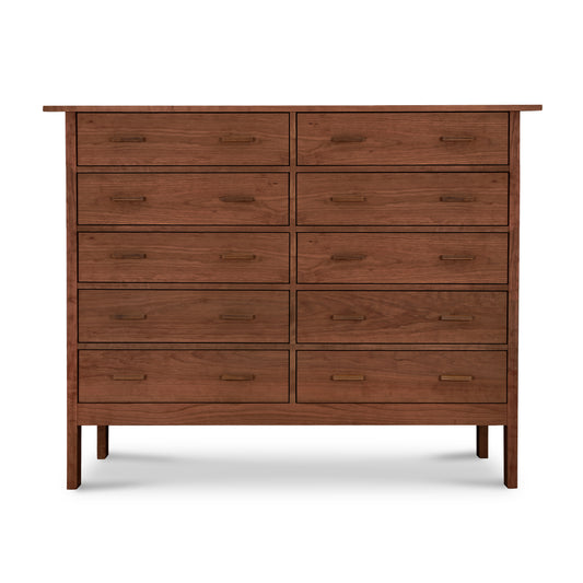 Modern Craftsman 10-Drawer Dresser with rectangular handles and sleek four-leg design by Vermont Furniture Designs, showcasing fine American craftsmanship.
