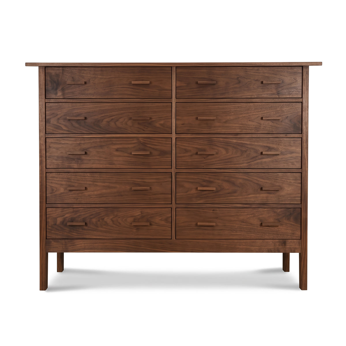Modern Craftsman 10-Drawer Dresser with rectangular handles and sleek four-leg design by Vermont Furniture Designs, showcasing fine American craftsmanship.