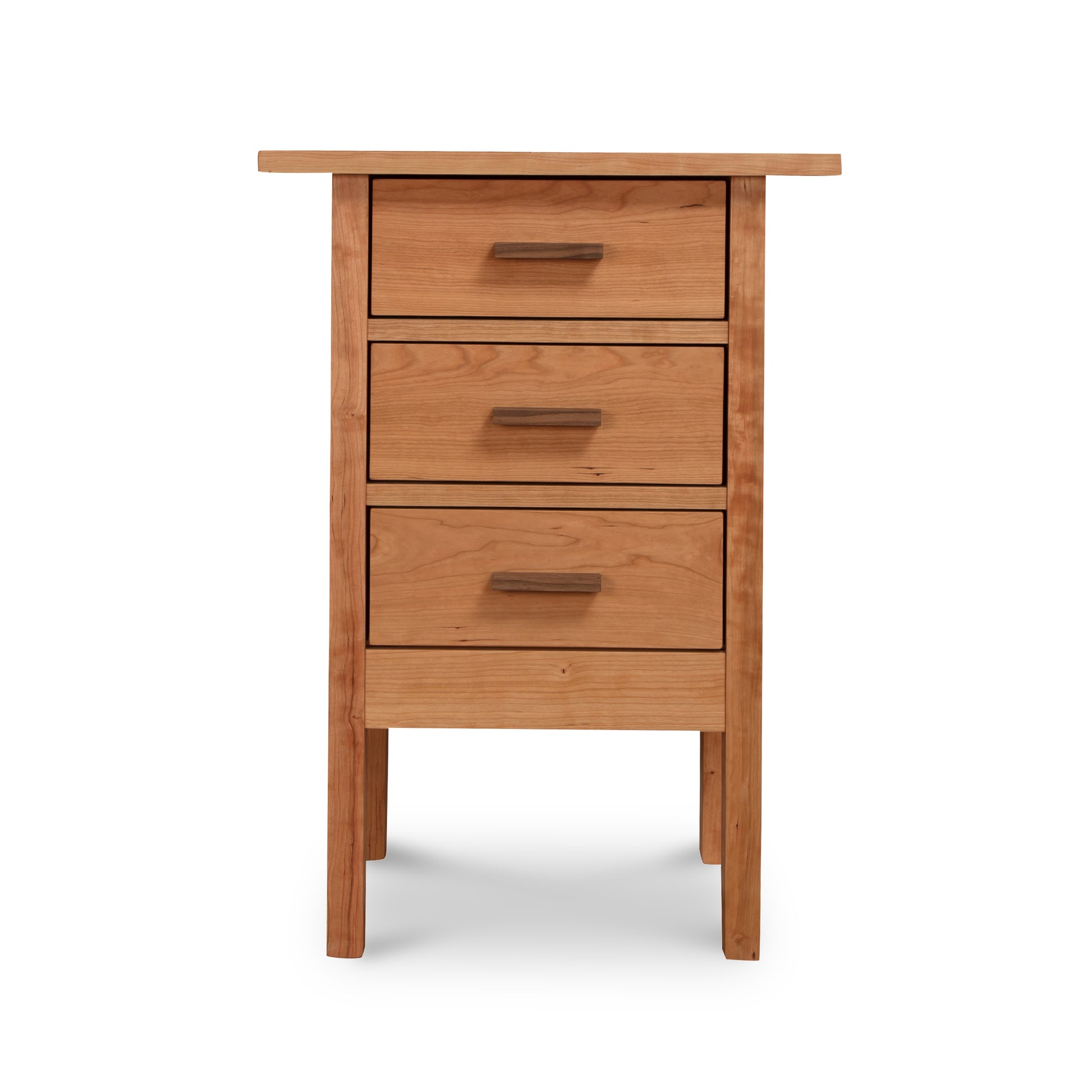 Modern Craftsman 3-Drawer Nightstand with eco-friendly oil finish and sleek rectangular handles, handcrafted by Vermont Furniture Designs.