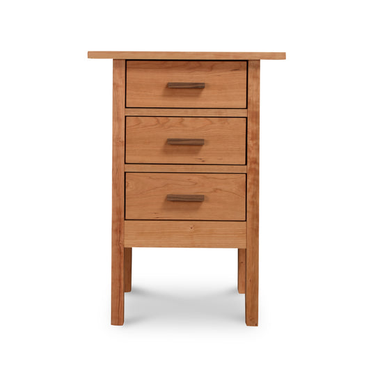 Modern Craftsman 3-Drawer Nightstand with eco-friendly oil finish and sleek rectangular handles, handcrafted by Vermont Furniture Designs.