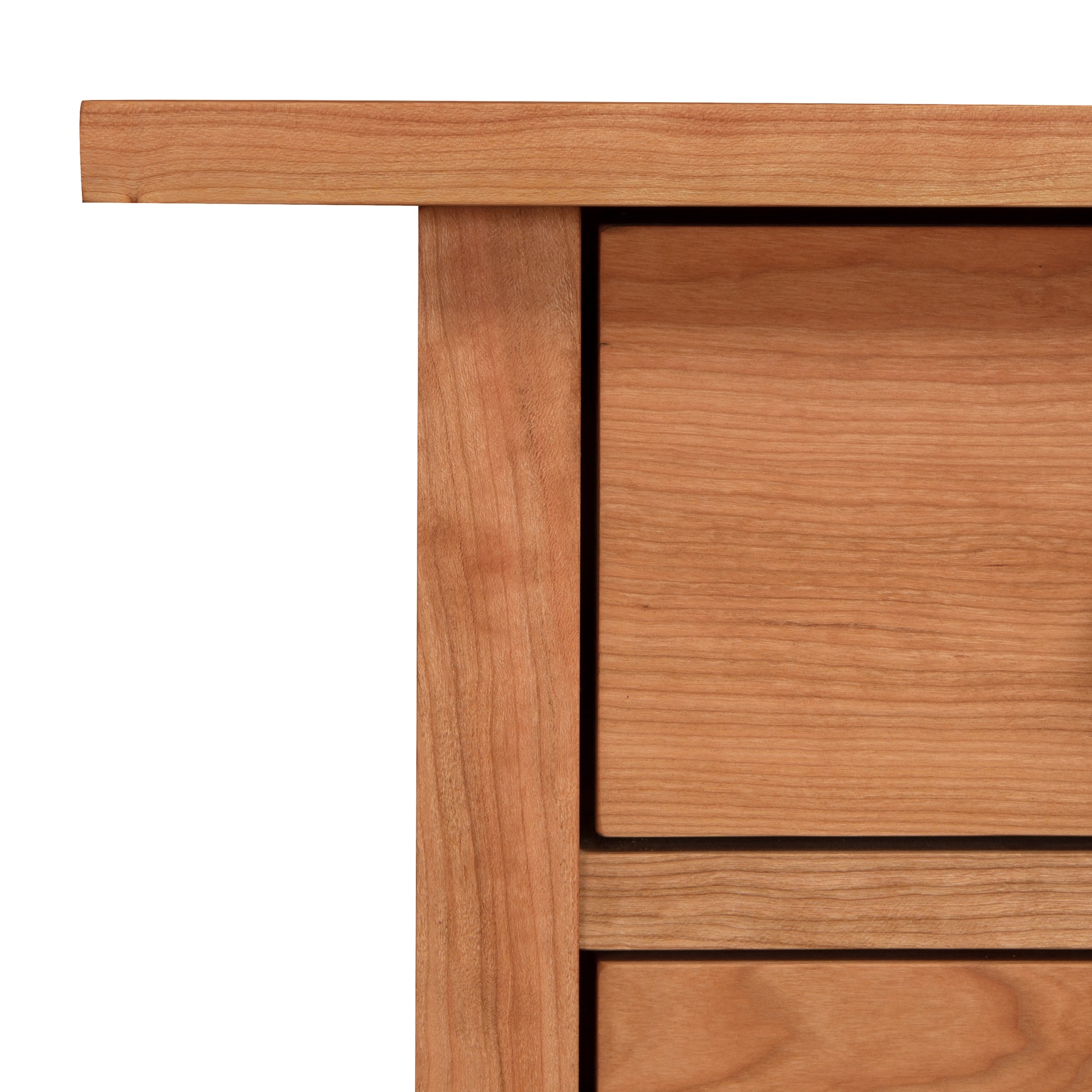Detail of the Modern Craftsman 3-Drawer Nightstand by Vermont Furniture Designs, featuring its smooth wood craftsmanship and eco-friendly finish.