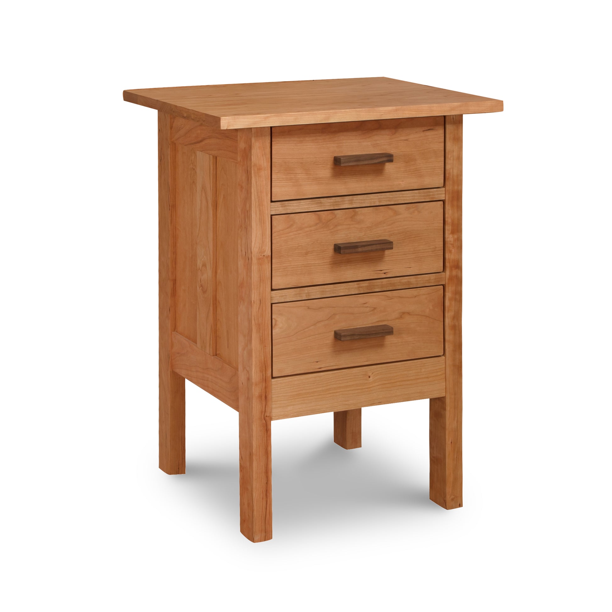 Vermont Furniture Designs Modern Craftsman 3-Drawer Nightstand with metal handles and eco-friendly white finish.