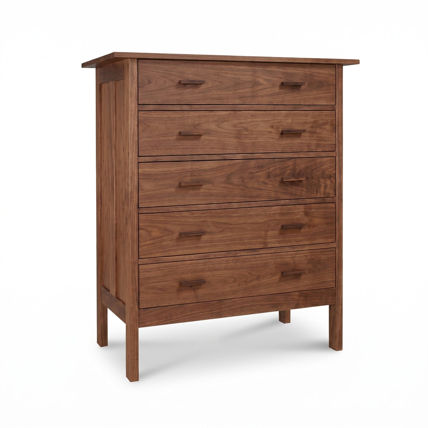 Vermont Furniture Designs Modern Craftsman 5-Drawer Chest with mission style and flat handles, handcrafted in America from premium hardwood.