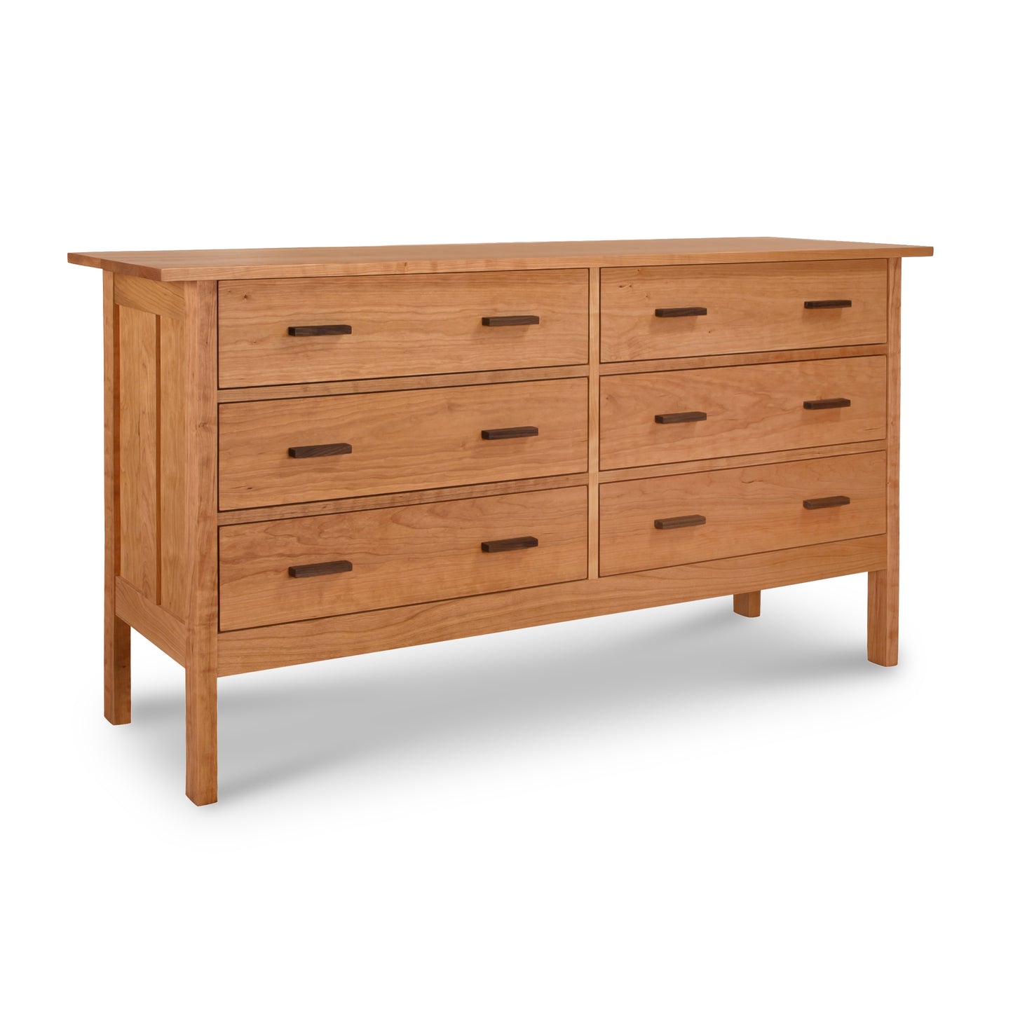 Modern Craftsman 6-Drawer Dresser in natural wood with dark handles, showcasing mission-style craftsmanship by Vermont Furniture Designs.