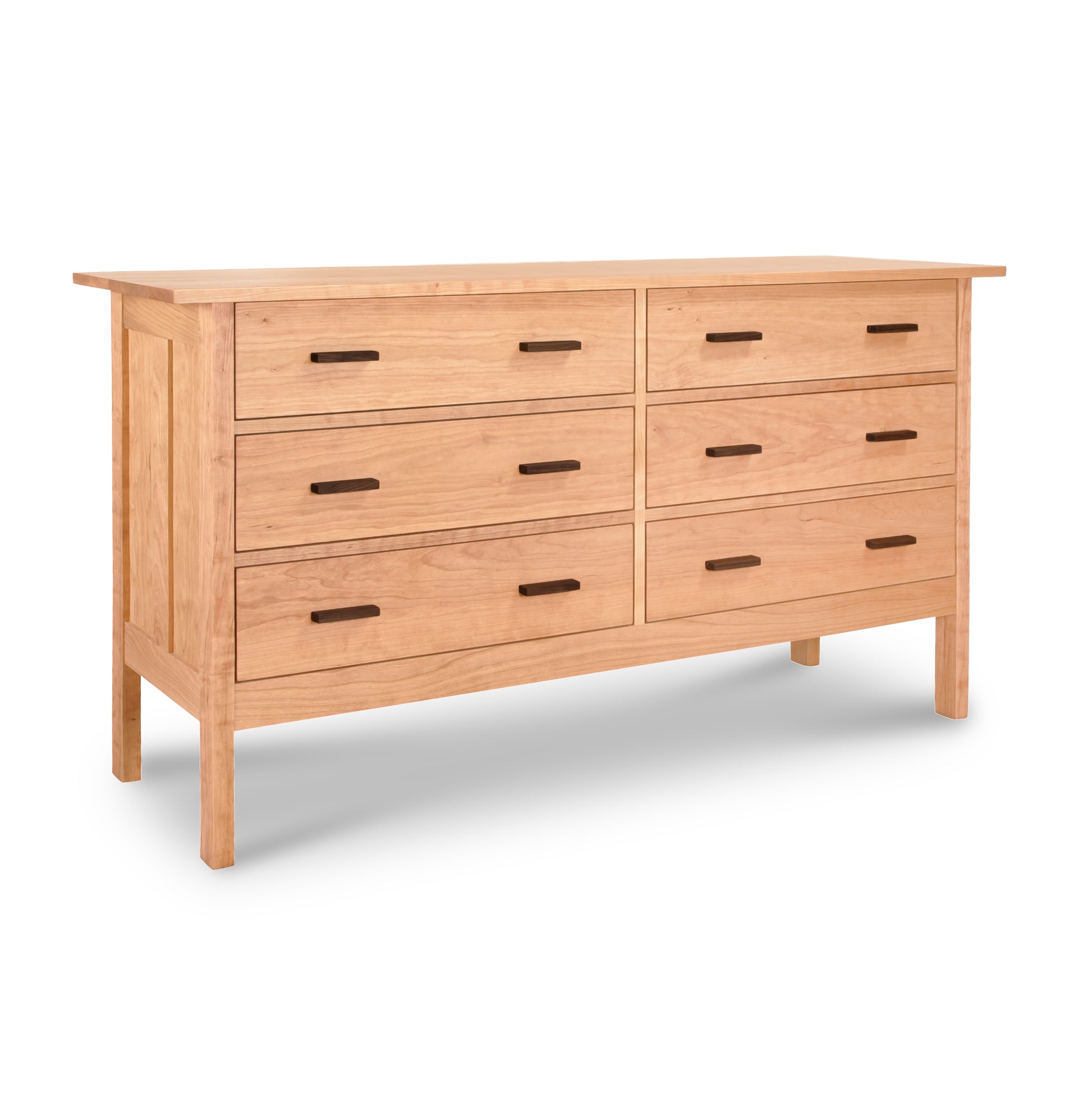 Modern Craftsman 6-Drawer Dresser by Vermont Furniture Designs featuring classic craftsman style, clean lines, and dark handles in a natural wood finish.