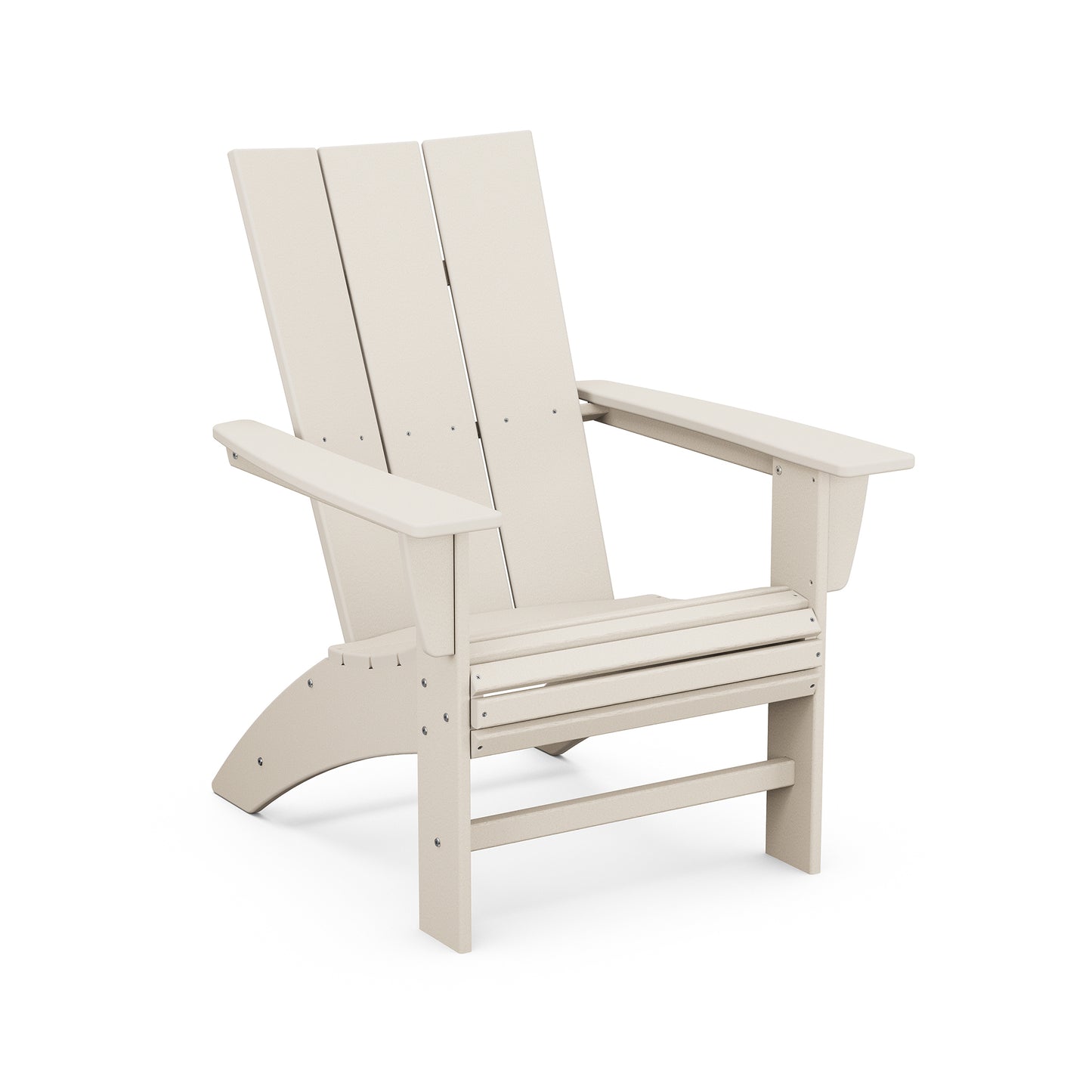 POLYWOOD Modern Curveback Adirondack Chair featuring a high backrest and wide armrests.