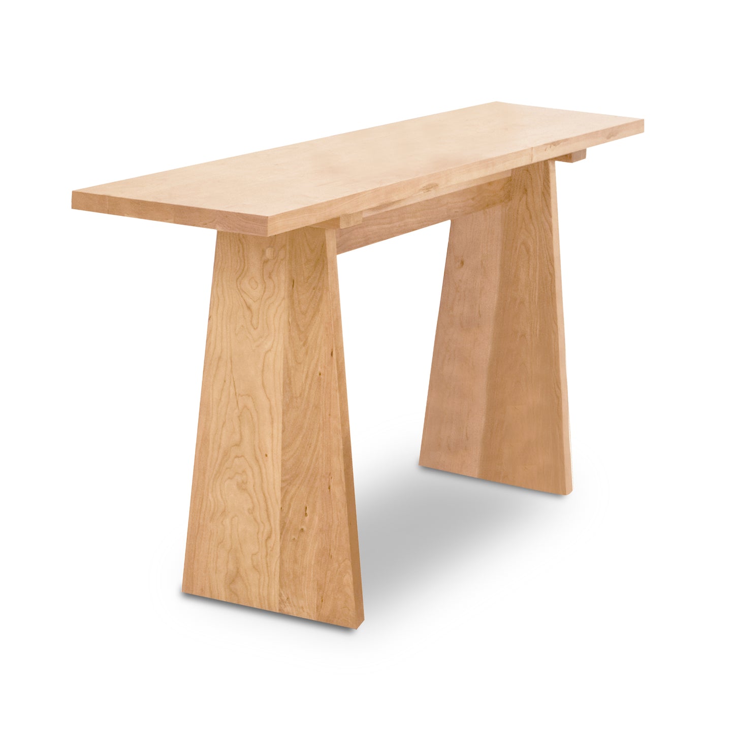 Modern Designer Sofa Table by Lyndon Furniture crafted from solid wood with a rectangular top and wide angled legs, highlighting its contemporary design.