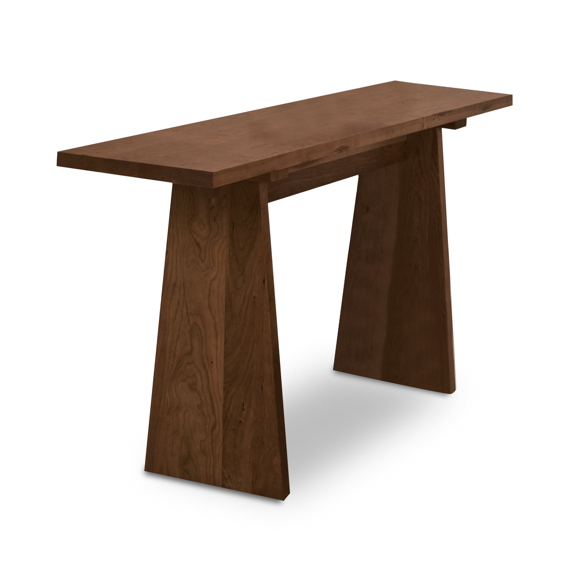 A Modern Designer Sofa Table with a natural finish, sustainably harvested solid woods, and a wooden top by Lyndon Furniture.