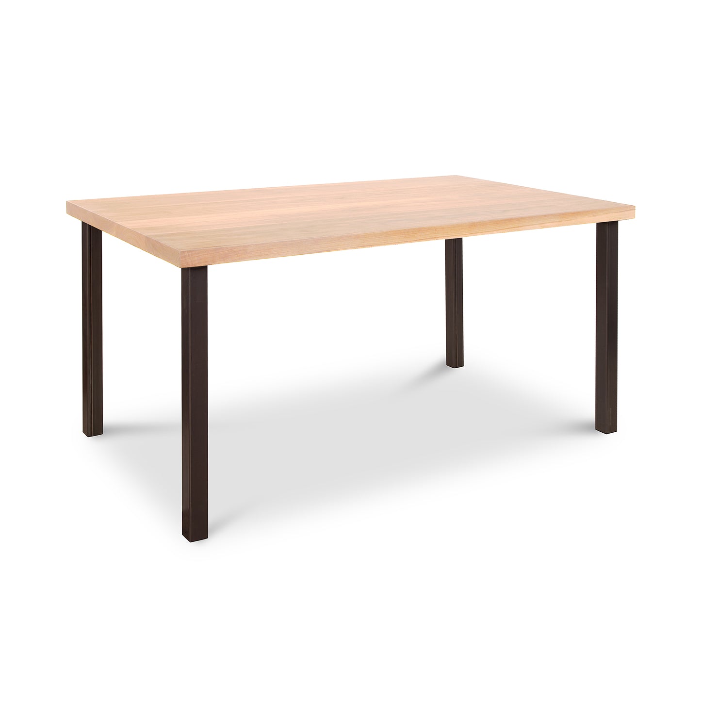 An Modern Industrial Table by Vermont Woods Studios with black legs on a white background.