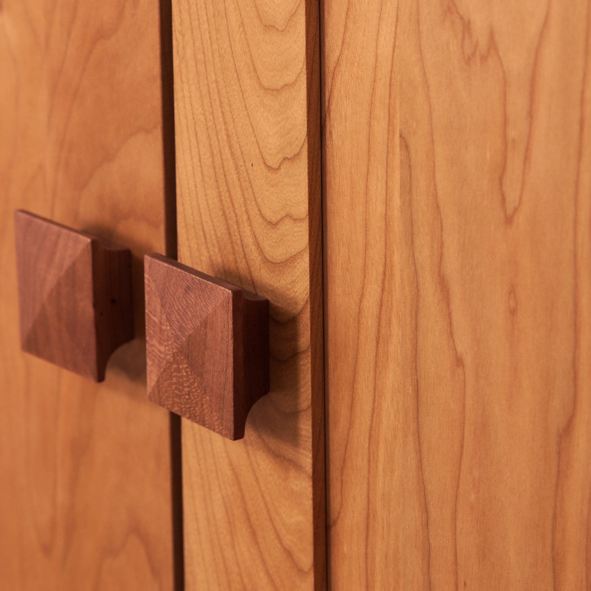 Modern Mission Buffet by Lyndon Furniture with handcrafted solid wood doors, square handles, and prominent natural wood grain detailing.